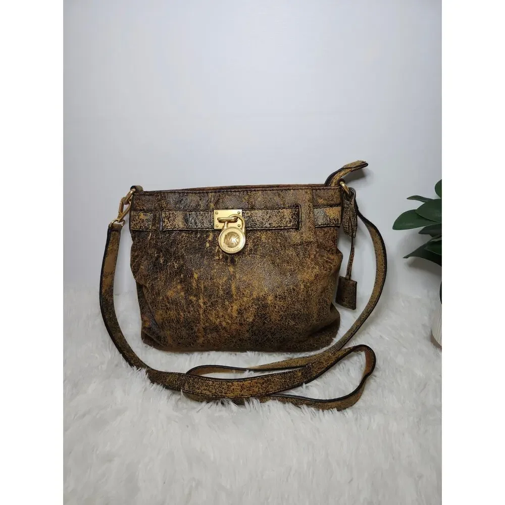 Michael Kors Padlock Bronze Leather Crossbody Bag Y2K Metallic